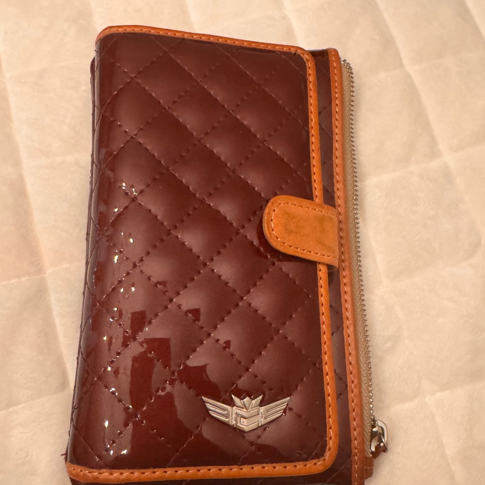 Consuela Burgandy and Tan Quilted Wallet
